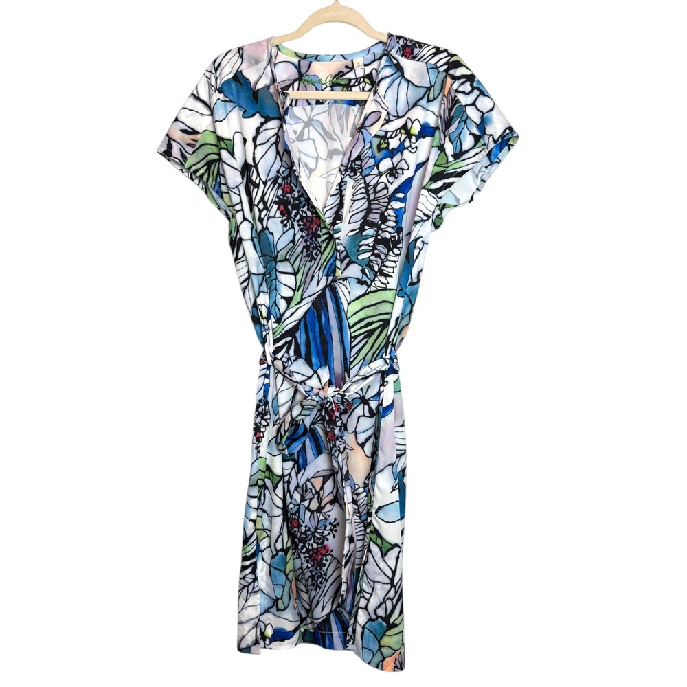 Robert Graham Caitlin Floral Print Belted Dress Short Sleeve Multicolor NWT Sz S